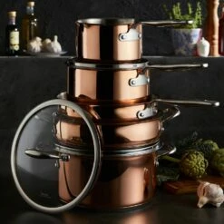Baccarat Le Connoisseur 5 Piece Stainless Steel Cookware Set Copper -Gourmet Sales Shop 1033665 bc le con cookset 5pc copper 1