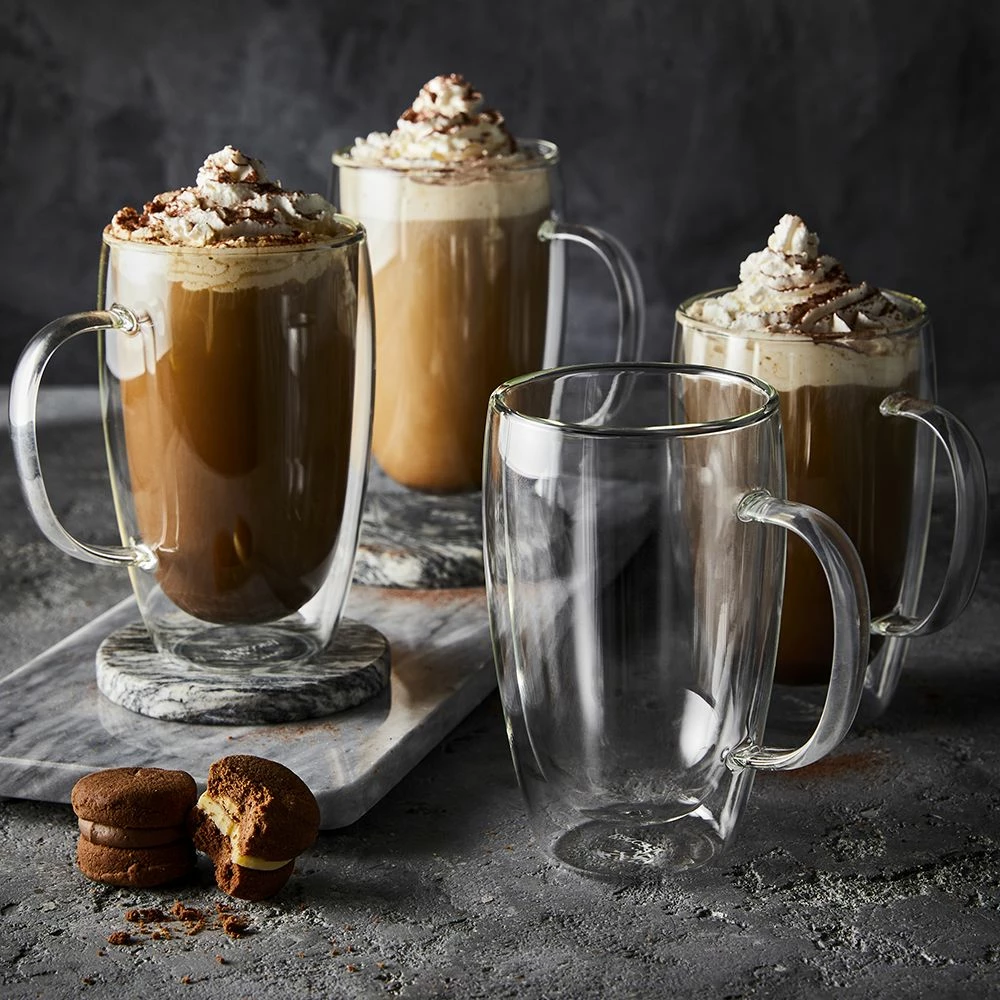 Baccarat Barista Cafe Set Of 4 Double Wall Handle Thermal Glass Tumblers 450ml 4 Baccarat Barista Cafe Set Of 4 Double Wall Handle Thermal Glass Tumblers 450ml - Image 2