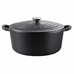 Baccarat Le Connoisseur 29cm Cast Iron Round French Oven With Lid Black 6.3L