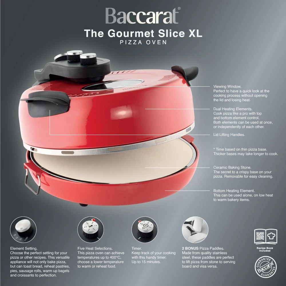 Baccarat The Gourmet Slice XL Pizza Oven Red 6 Baccarat The Gourmet Slice XL Pizza Oven Red - Image 4